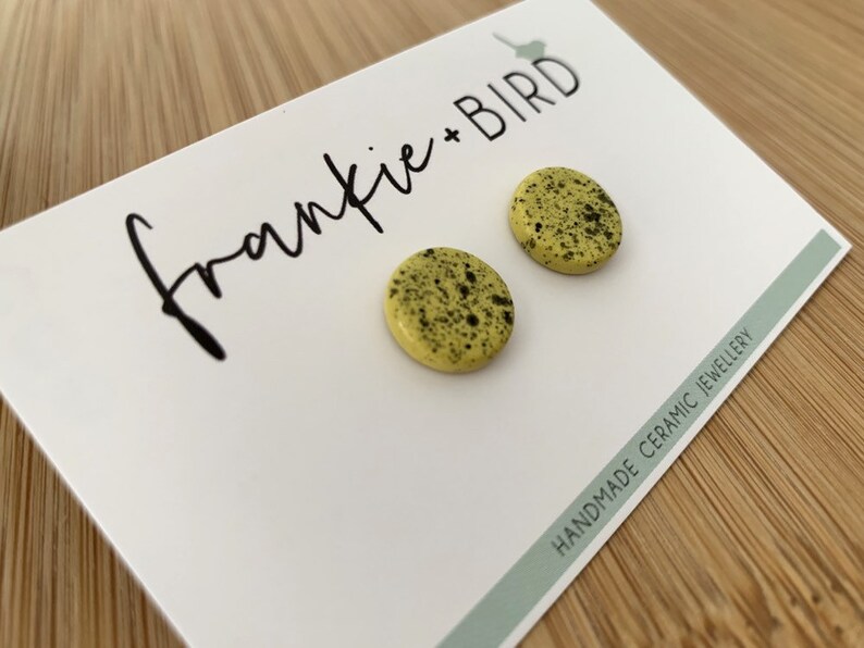 handmade earrings yellow studs Ceramic stud earrings clay studs chartreuse splash ceramic earrings ceramic studs