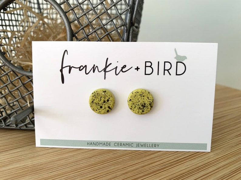 handmade earrings yellow studs Ceramic stud earrings clay studs chartreuse splash ceramic earrings ceramic studs