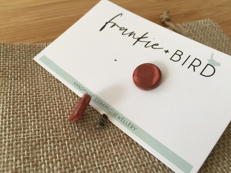 clay studs handmade studs handmade ceramics Mottled Rose stud Ceramic stud earring