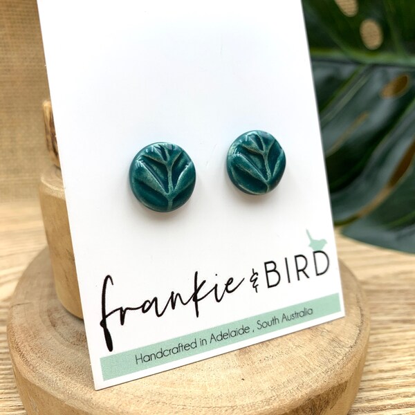 Ceramic stud earrings, sea green studs, clay earrings, hand painted, ceramic studs, clay studs, ceramic earrings, ladies studs, gift studs