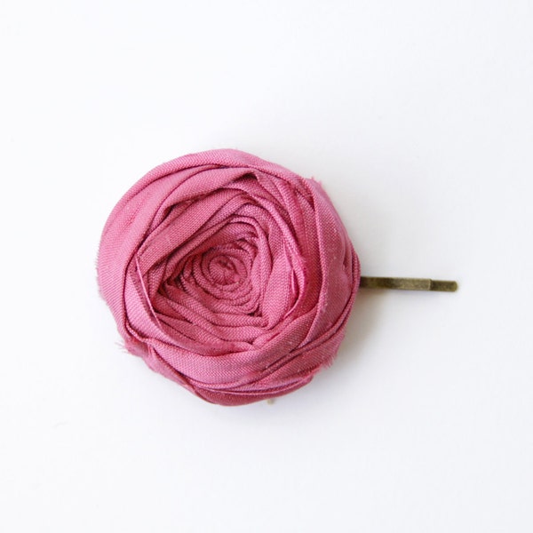 Rosette Bobby Pin Cabaret Pink Rose Pink Silk Rosette Flower Rosette Bobby Pin Wedding Bridal Special Occasion or just because 1.5 inch