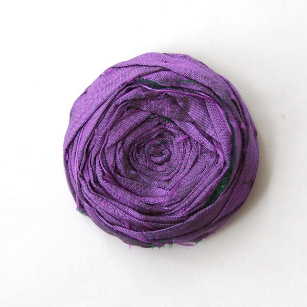 Purple Rosette Brooch Pin Metallic Violet  Flower Silk Flower Pin 2.25 inch