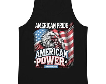 アメリカ国旗イーグルタンクトップ：ユニセックスレーサーバック、独立