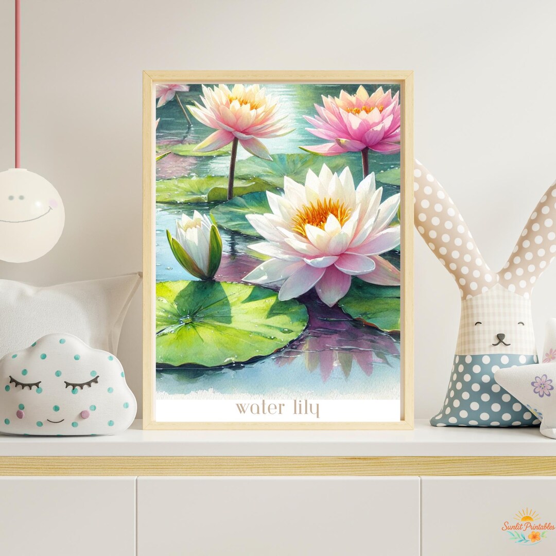 Water Lily Digital Download Wall Art – July Birth Flower Prints ...