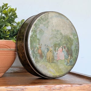 Vintage Round Tindeco Tin - Beautiful Victorian Scene