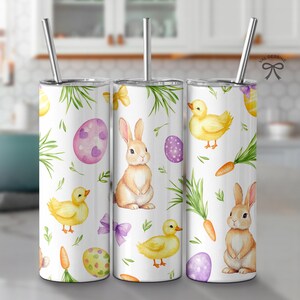 Watercolor Easter Bunny 20oz skinny tumbler wrap, Girly Sublimation file, Coquette Spring Png, Kids Easter Tumbler Design, Bow png download