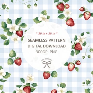 Gingham Erdbeeren Nahtlos sich wiederholendes Muster, englischer Country Stoff, Cottagecore Sommerdruck, Girly Digital Papier, Coquette Rapport png