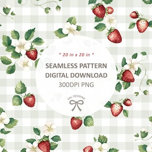 Gingham Erdbeeren Nahtlos sich wiederholendes Muster, englischer Country Stoff, Cottagecore Sommerdruck, Girly Digital Papier, Coquette Rapport png