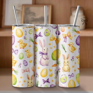 Watercolor Easter Bunny 20oz skinny tumbler wrap, Girly Sublimation file, Coquette Spring Png, Kids Easter Tumbler Design, Bow png download