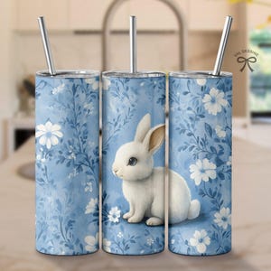 Happy Easter Tumbler Wrap, Blue Floral Chinoiserie Bunny Png, Grand Millennial 20oz Skinny Sublimation Design, Seamless png Digital Download