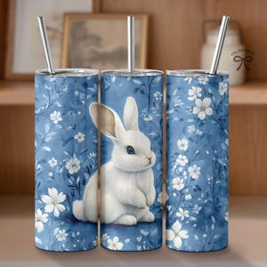 Blue Floral Chinoiserie Tumbler Wrap, Happy Easter Bunny Png, Grand Millennial 20oz Skinny Sublimation Design, Seamless png Digital Download