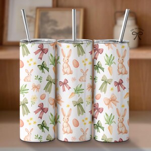 Easter Bows 20oz skinny tumbler wrap, Girly Sublimation file, Coquette Spring Png, Kids Easter Tumbler Design, Bunny png Digital Download