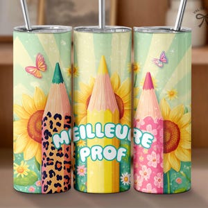 Best Teacher French Tumbler Wrap PNG, Sunflower 20 oz Skinny Sublimation Design, Teacher Appreciation Floral bottle wrapping, School cup