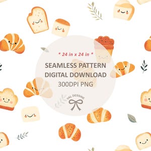 Croissant Seamless repeating pattern, Bakery repeat png, Girly Digital Scrapbooking Paper, Kids fashion print, Breakfast sublimation file
