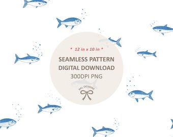 Sardinen Nahtloses Muster, Süßer Ozean Fisch Bedruckbarer Stoff DIY Kleidung, Sommer Kinder Druck Kommerzieller Gebrauch, Kinder Meer Digitaler Download png
