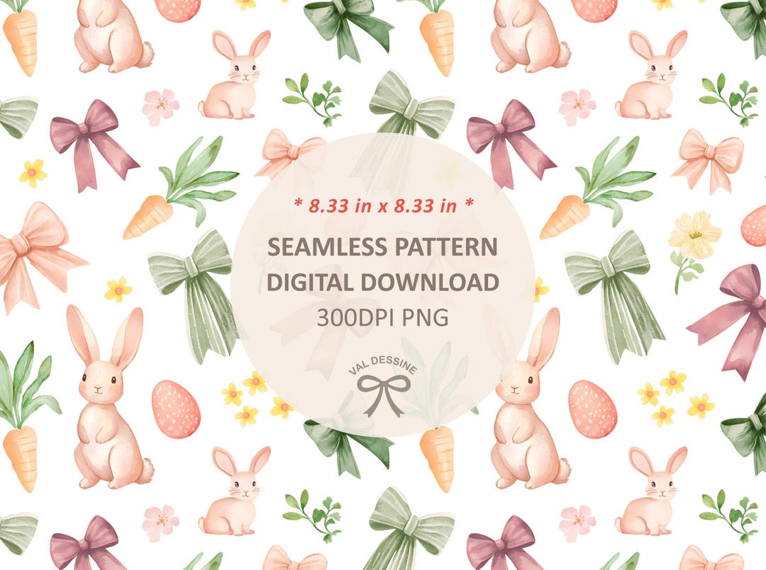 Easter Bunny Seamless Pattern, Bows, Coquette Spring (PNG Digital ...