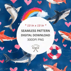 Motivo ripetuto senza soluzione di continuità con squali, ripetizione di arcobaleno, carta per scrapbooking digitale nautica, stampa di moda per bambini, file di sublimazione dell'oceano
