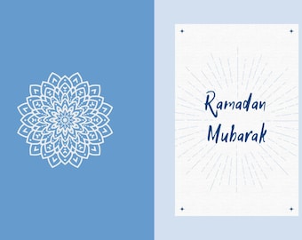 Blue Ramadan Mubarak Card || Digital Print (Foldable Card Blank)