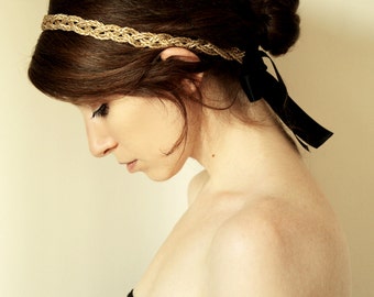 Cleopatra - Gold braided headband, Leather Braided Head piece & Necklace, Goddess Hair Accessories, Grecian head wreath, braided halo