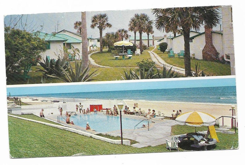 Vintage Florida Chrome Postcard Daytona Beach Shores Cabana Etsy
