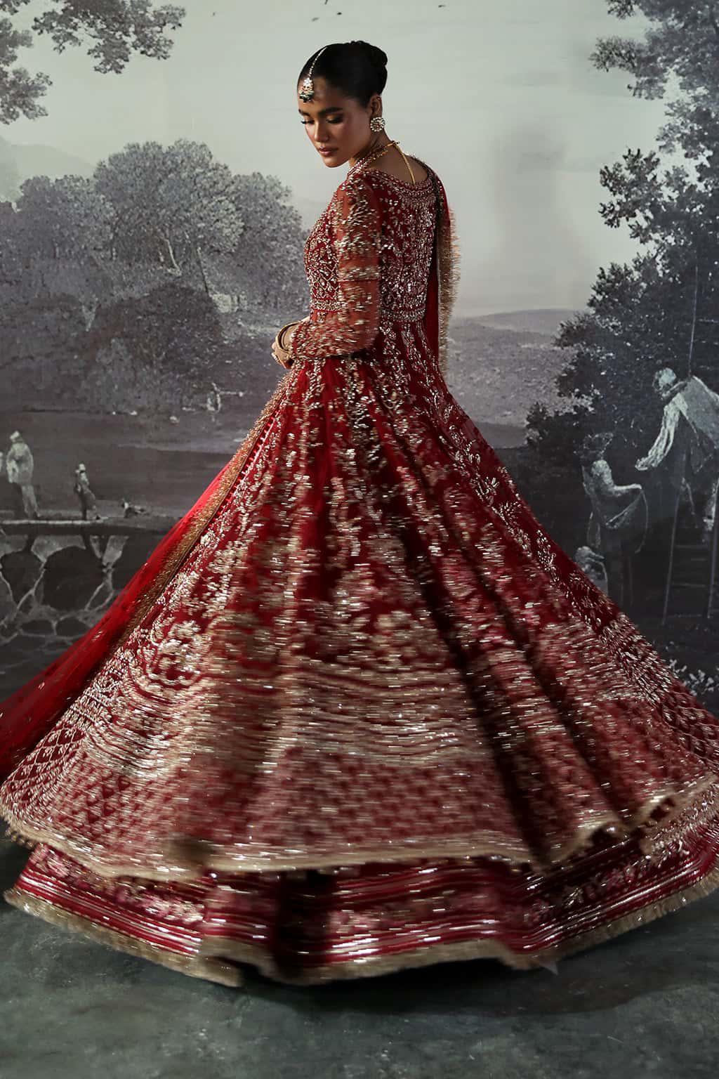 red dress indian style Red Bridal Lehenga, Handwoven Floral Embroidery, Pakistani Indian Dress