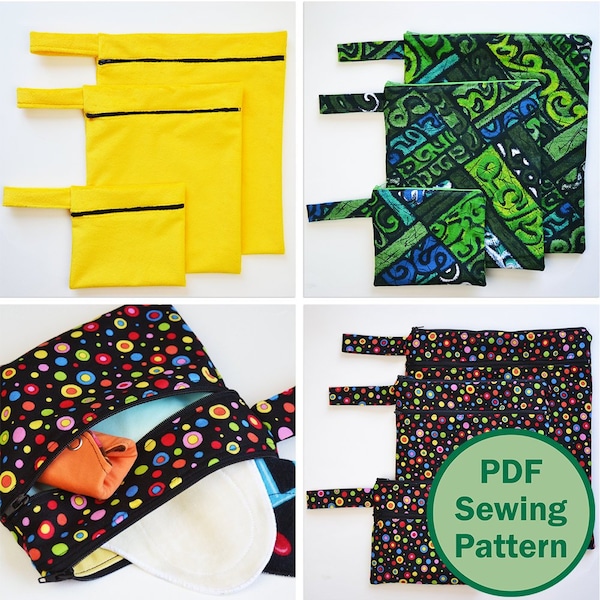 Waterproof WET BAGS (Reusable) - PDF Sewing Pattern - instant download - travel - cloth diapers nappies - beach + pool (English & Italian)