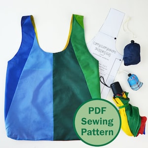 Carry Everywhere Shopping Bag - PDF Sewing Pattern - Sew from a repurposed umbrella! reuse reduce recycle upcycle (English & Italian)