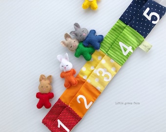 Educational Easter basket stuffer idea for baby boy toddler, montessori counting and color sorting toy, stuffed bunny number learning game