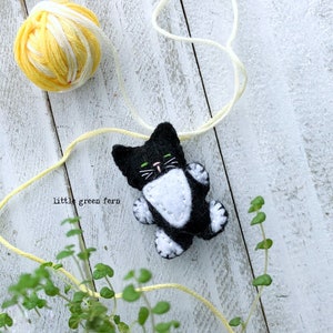 Tiny stuffed tuxedo kitty cat, Pocket pet, miniature black and white kitten, mini felt stuffed animal, cat lover gift plushie stuffie