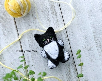 Tiny stuffed tuxedo kitty cat, Pocket pet, miniature black and white kitten, mini felt stuffed animal, cat lover gift plushie stuffie
