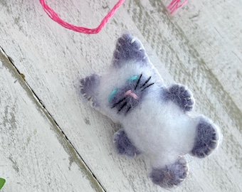 Tiny Rag doll Burmese kitty cat, Miniature felt Kitten plushie pocket pet gift for cat lover