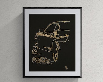 Camaro ZL1 Gold Art, 8×10 Car Wall Decor, Gold on Black Handmade Automotive Artwork