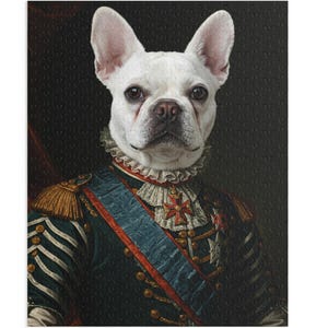 Puzzle, white french bulldog victorian portrait (500, 250, 120 pieces), Dog Jigsaw Puzzle, Gift for Dog Lovers, Home Decor, Dressed dog pic
