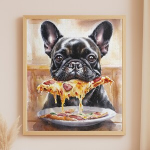 Schwarze Französische Bulldogge Pizza Puzzle, Lustiger Hund Puzzle Geschenk, 120/250/500 Teile Puzzle, Haustier Liebhaber Geschenk, Aquarell Wand Kunst Wohndekor