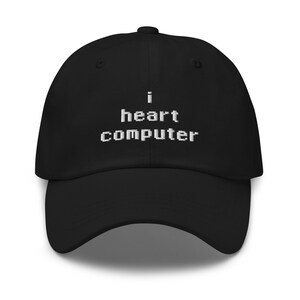 I heart computer hat. Computers dad hat. Gifts for nerds and tech lovers. Funny unstructured cap.