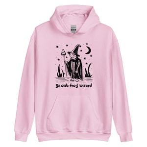 Ye olde frog wizard hooded sweatshirt. Frog wizard hoodie. Medieval fantasy frog apparel.