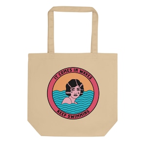 Es kommt in Waves Eco Tote Bag. Mental Heal Einkaufstasche. Bio-Baumwolle. Angst Depression Trauer Tasche. Tasche zur Unterstützung der psychischen Gesundheit.