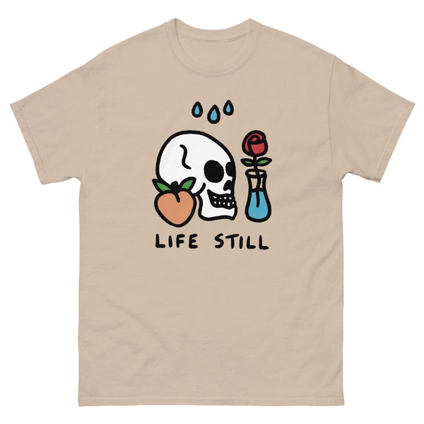 Life Still T-Shirt. Skull Peach Rose Tee. Still Life Shirt. Graphic Tshirt. Graphic Tee. Weird Strange Apparel.