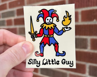 Silly little guy sticker. Medieval jester decal. Weird funny vinyl sticker. Weirdcore.
