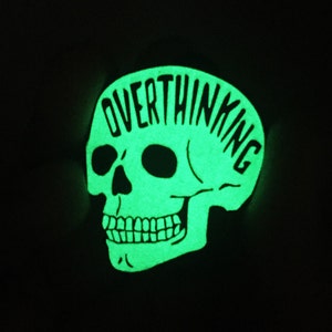 Overthinking Enamel Pin. Glow In The Dark Skull Pin. Anxiety Mental Health Lapel Pin. image 2