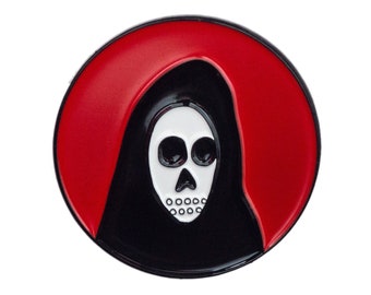 Grim reaper enamel pin. Skull lapel pin.  Halloween enamel pin. Spooky accessory. Death Lapel.