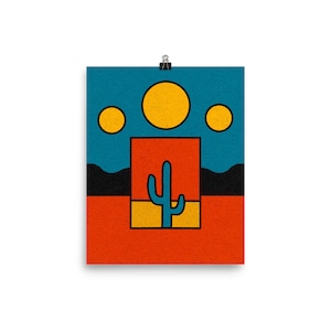 Western desert cacti art print. Modern illustration wall art. Cactus western poster.