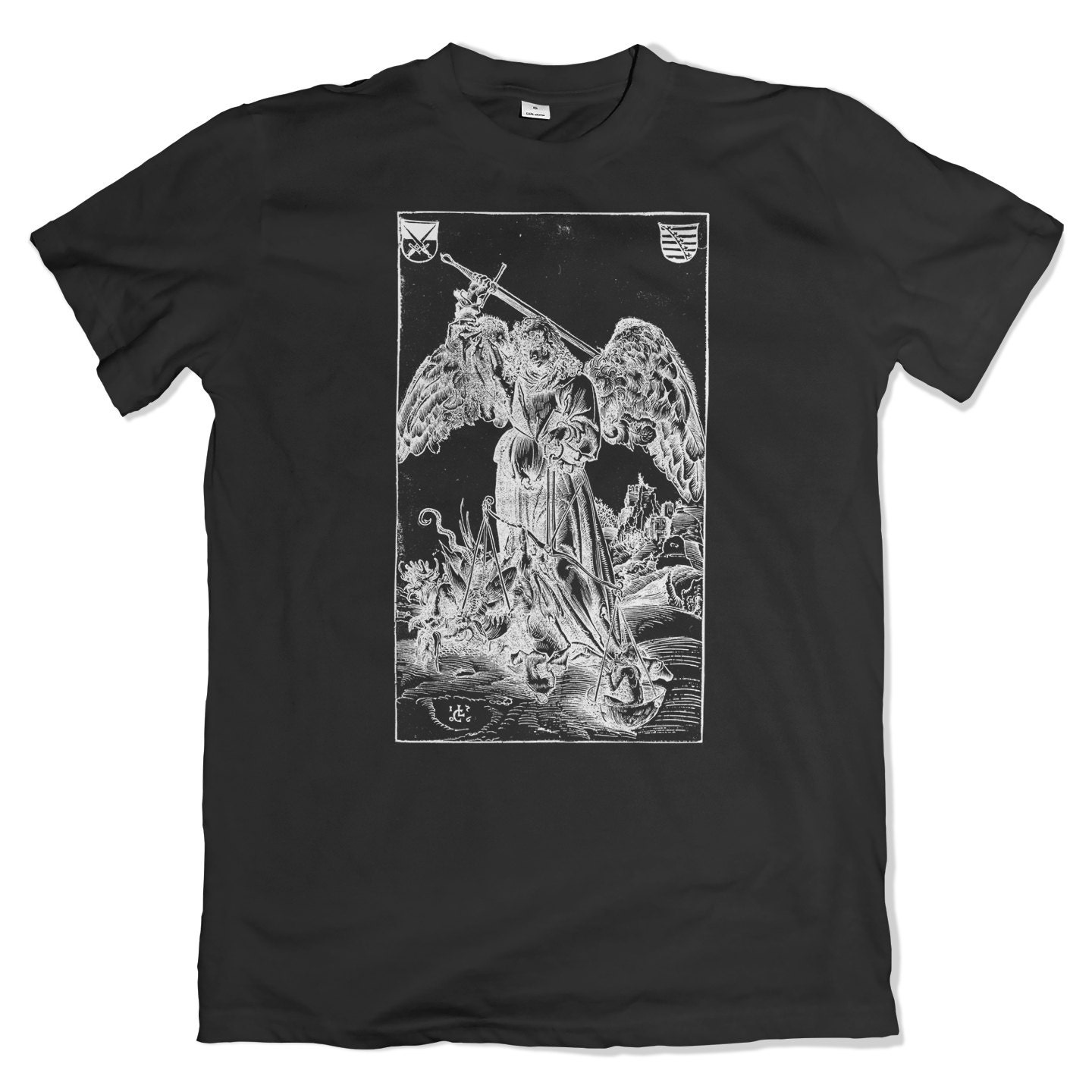 Archangel Michael Weighing a Soul T-shirt. Angels and Demons. Art