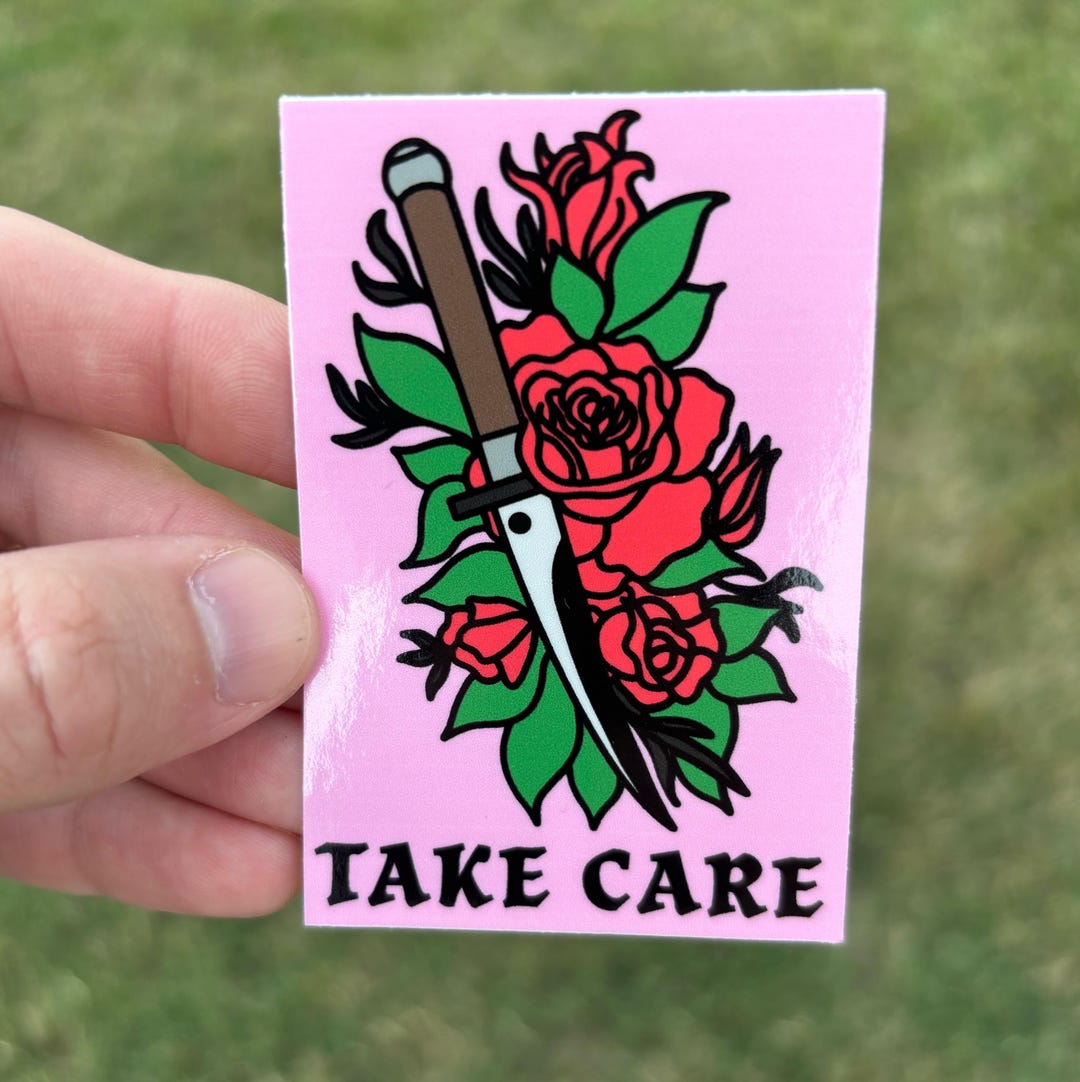 Take Care Text Message Sticker Take Care Sticker. Rose and Knife Sticker. Self Care Mental Health ...