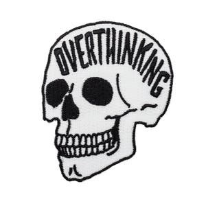 Overthinking embroidered patch. . Mental Health Patch. Anxiety skull badge. ADHD OCD Depression.