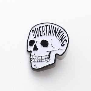 Overthinking Enamel Pin. Glow In The Dark Skull Pin. Anxiety Mental Health Lapel Pin. image 1