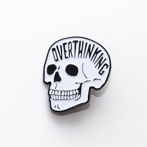 Overthinking Enamel Pin. Glow In The Dark Skull Pin. Anxiety Mental Health Lapel Pin.