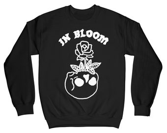 In Bloom Sweatshirt Black Variant. Growth Change Skull and Rose Crewneck Sweater.