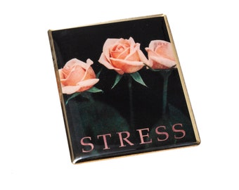 Stress Pin. Vintage Roses Photo Enamel Pin.