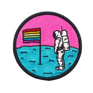 Queer Moon Patch. Rainbow pride flag astronaut embroidred patch. LGBTQ LGBT Gay Trans